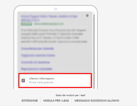 anteprima estensione modulo lead google ads